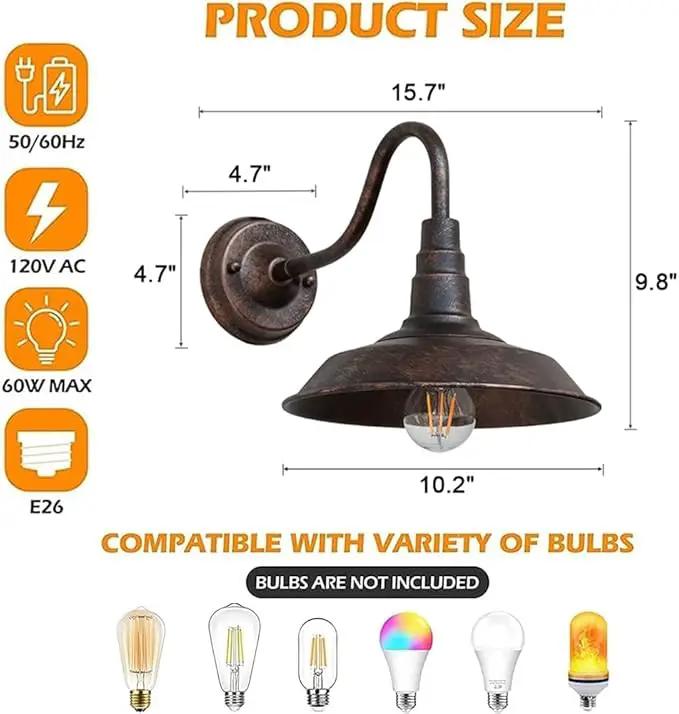 Outdoor Wall Light, 9.8" Iron Art Gooseneck Wall Lanterns, E26 Retro Barn Lights, Indoor and Outdoor Wall Mounted Lighting Waterproof Wall Sconce Light, for Porch, Garage by GreenHaven Gardens