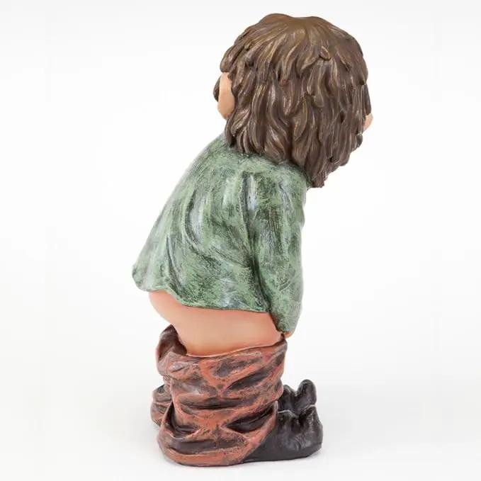 Bits and Pieces - Caught with His Pants Down Garden Statue - Naughty Gnome Yard Art, Funny Elf - Polyresin Statue Measures 13-1/2" High x 5" Wide by GreenHaven Gardens