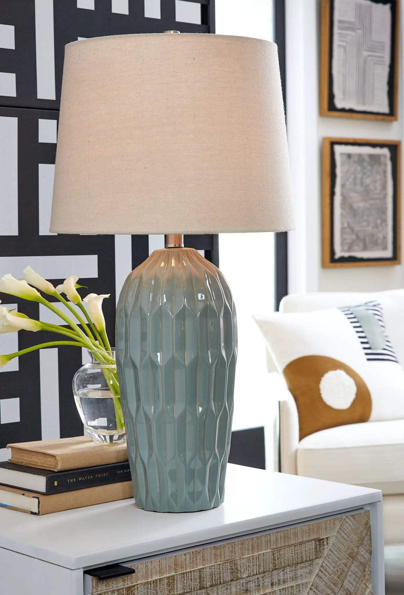 Hadbury - Ceramic Table Lamp (Set of 2) - Pale Blue / Teal by Unique Piece Furniture