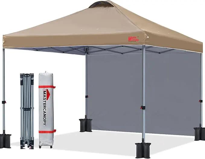 MASTERCANOPY Durable Pop-up Canopy Tent with 1 Sidewall (10'x10',Khaki) by GreenHaven Gardens