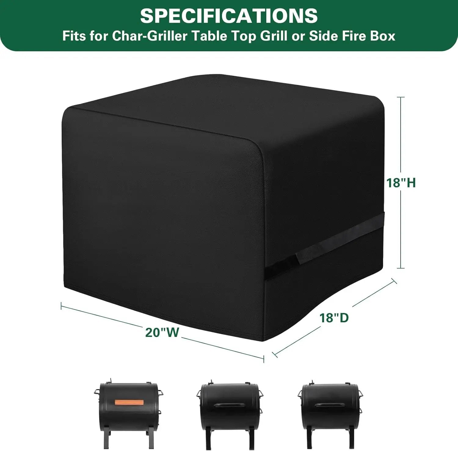Side Fire Box Grill Cover Fits for Char-Griller 22424 72424 E82424 Portable Tabletop Grill, 600D Heavy Duty BBQ Cover Waterproof Portable Grill Cover, 18 x 18 x 20 Inch, Model 2455 by GreenHaven Gardens