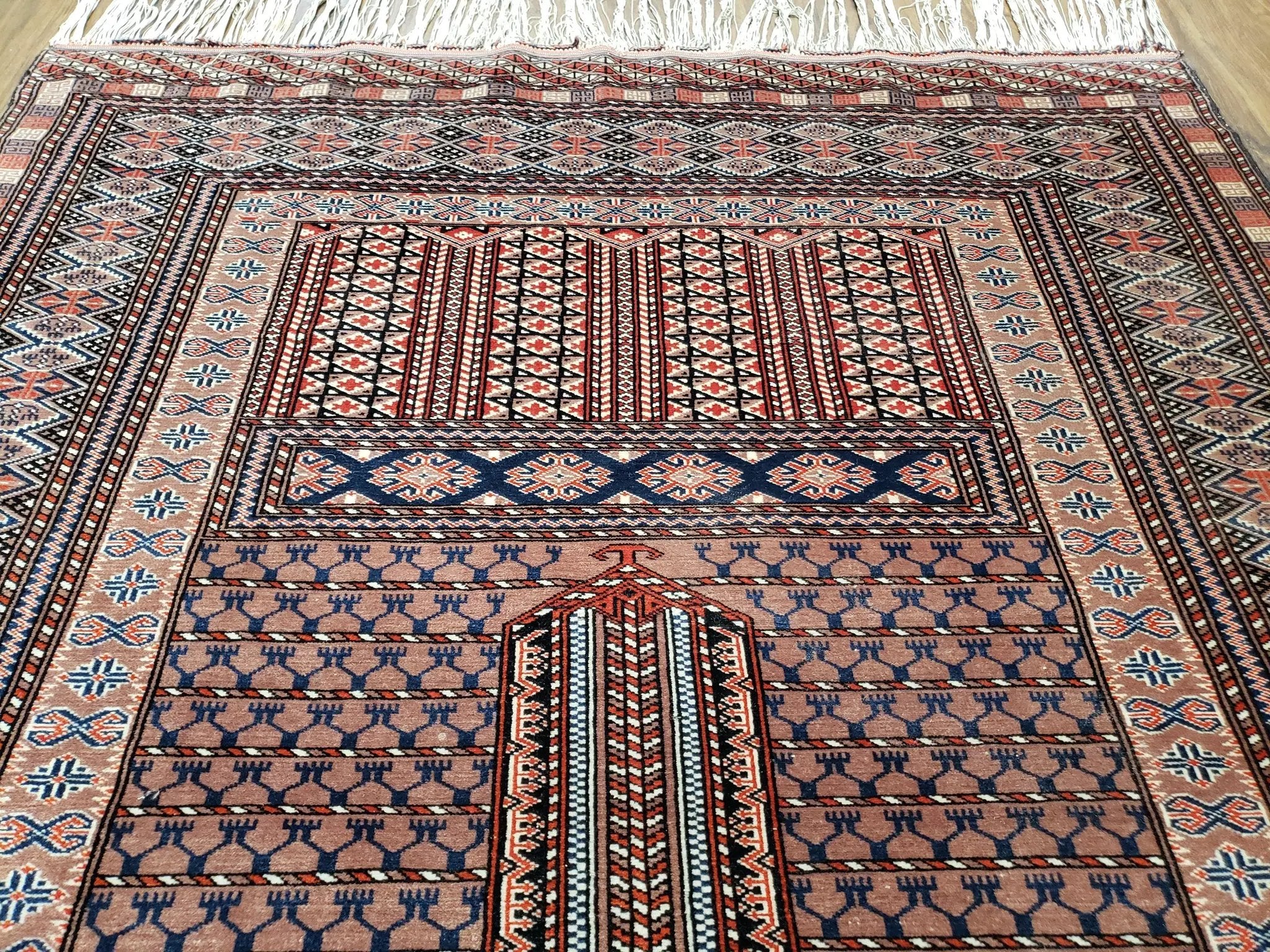 Vintage Turkoman Bokhara Rug 4x6, Four Seasons Pakistan Bukhara Turkmen Engsi Yamud Carpet, Fine Tribal Rug, Wool, Hand-Knotted, Brown, Nice by Jewel Rugs