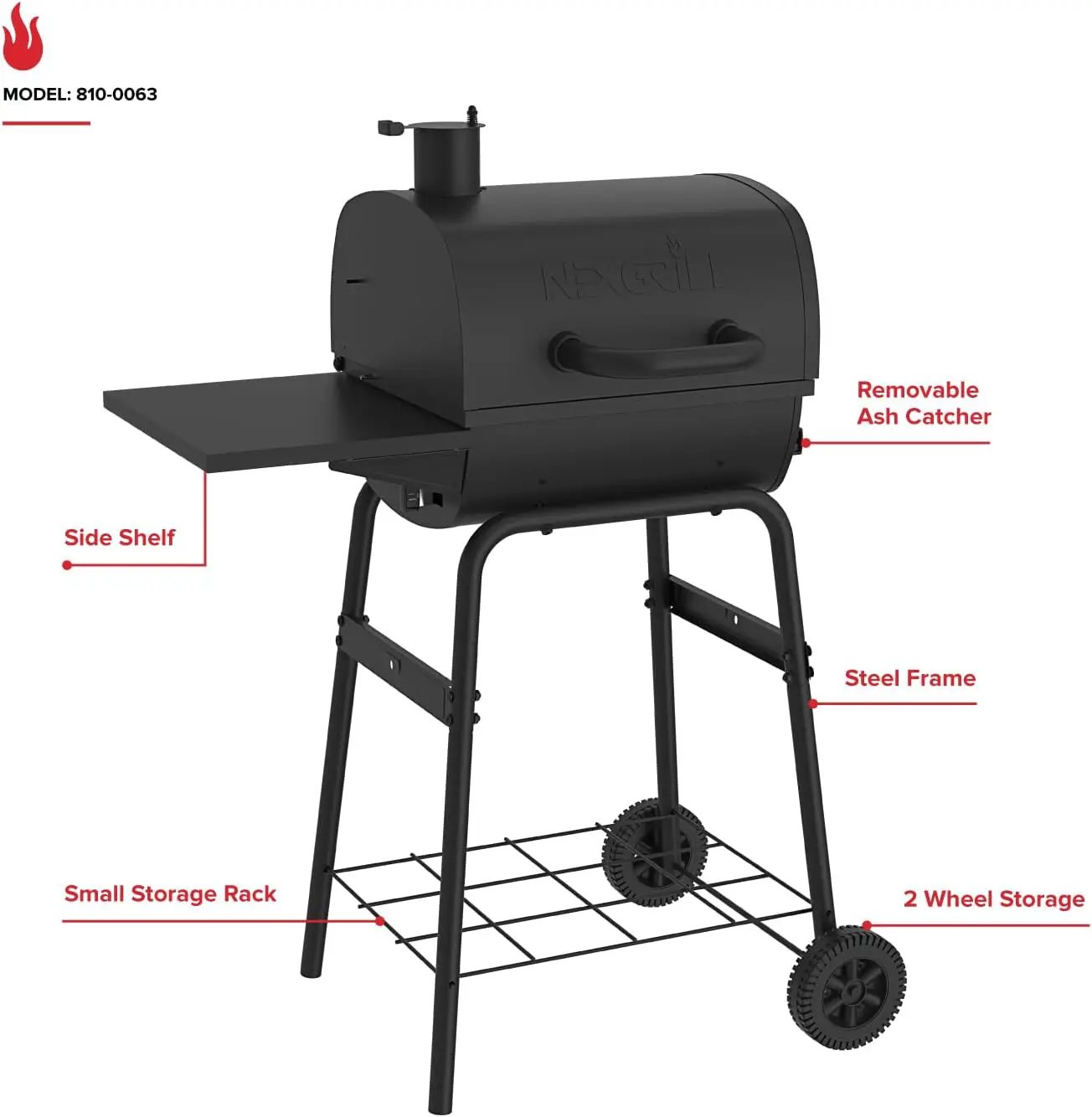 Nexgrill 17.5" Charcoal Grill with Side Shelf, 349 SQ In Cooking Space, Adjustable Chimney, Air Dampers, Temperature Gauge, Warming Rack, Barrel Smoker Grill for Camping, Picnics, and More - 810-0063 by GreenHaven Gardens