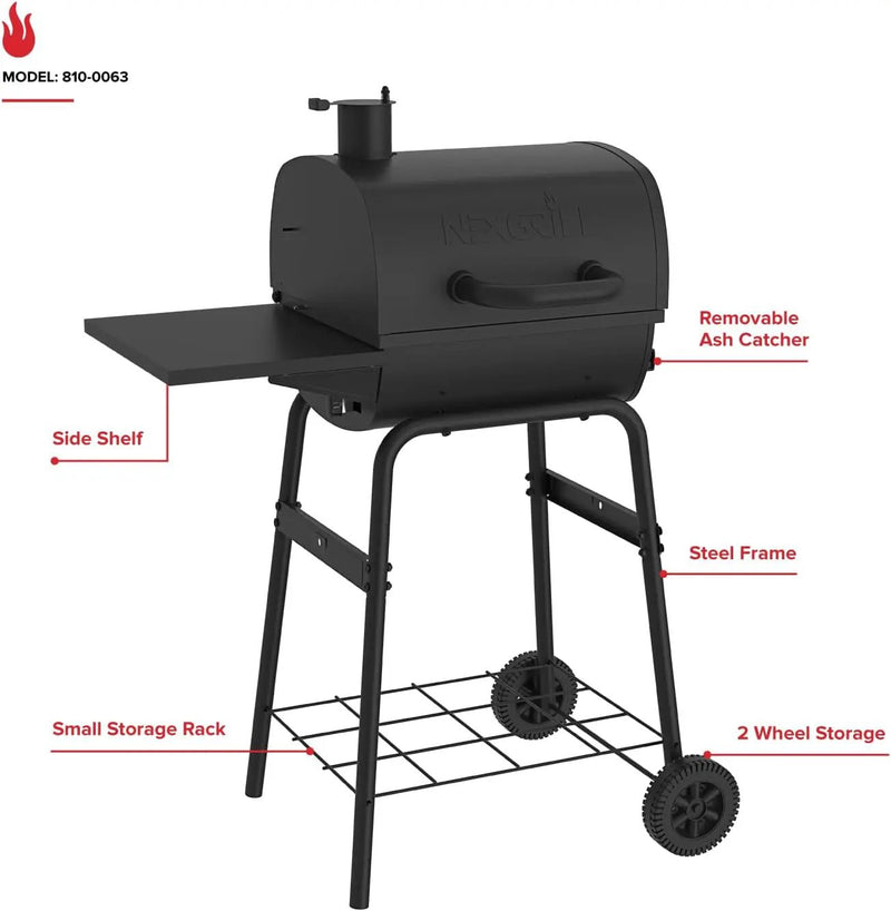 Nexgrill 17.5" Charcoal Grill with Side Shelf, 349 SQ In Cooking Space, Adjustable Chimney, Air Dampers, Temperature Gauge, Warming Rack, Barrel Smoker Grill for Camping, Picnics, and More - 810-0063 by GreenHaven Gardens