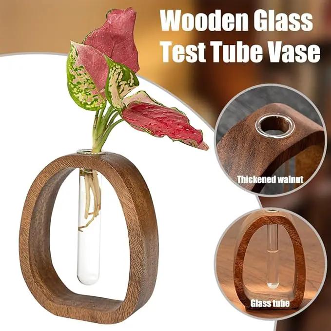 Modern Wooden Glass Test Tube Vase - Desk Plant Decor, Suitable for Home and Office Use by GreenHaven Gardens