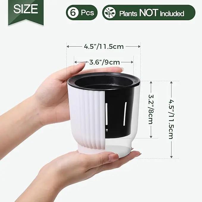 T4U 4.5 Inch Self Watering Pots for Indoor Plants, 6 Pack White Plastic Flower Pots for All House Plants, Flowers, African Violets by GreenHaven Gardens