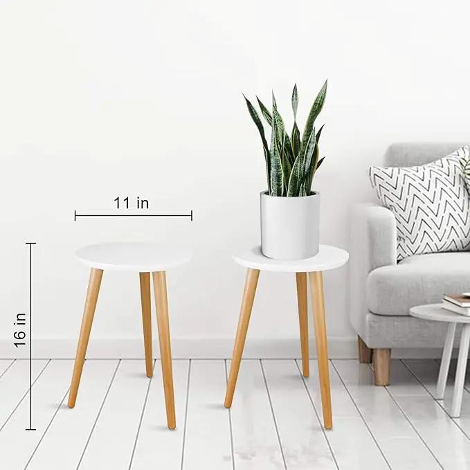 Uneedem Wood Mid Century Plant Stand for Indoor Plants, Modern Table, Tall Holder for Flower Pots, Small Round Side/End Table(A2 White, High: 16.5") by GreenHaven Gardens