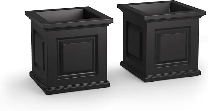 Mayne Nantucket 16-Inch Square Planter, 2-Pack – Self-Watering, Weather-Resistant Planter for Flowers – Durable Outdoor Design for Patio, Porch, or Entryway by GreenHaven Gardens