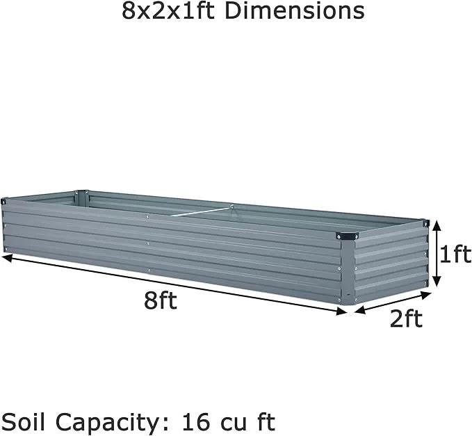 8x2x1ft(2 Pack) Galvanized Raised Garden Bed,Outdoor Planter Box Metal Patio Kit Planting Bed for Vegetables Flowers Herb,Grey by GreenHaven Gardens