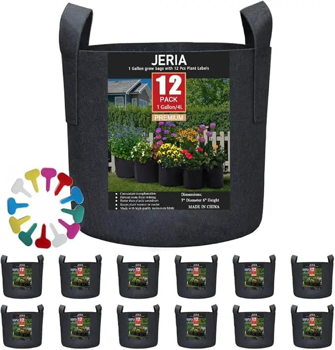 JERIA 12-Pack 1 Gallon, Vegetable/Flower/Plant Grow Bags, Aeration Fabric Pots with Handles (Black), Come with 12 Pcs Plant Labels by GreenHaven Gardens