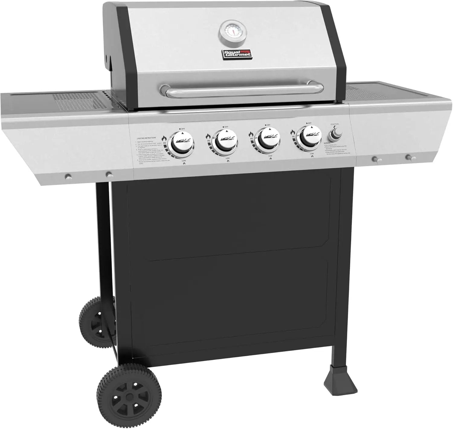 Royal Gourmet 4-Burner Propane Gas Grill with Warming Rack, Outdoor BBQ Grill with 34,000 BTUs Output for Patio Garden Barbecue Grilling, Black & Silver by GreenHaven Gardens