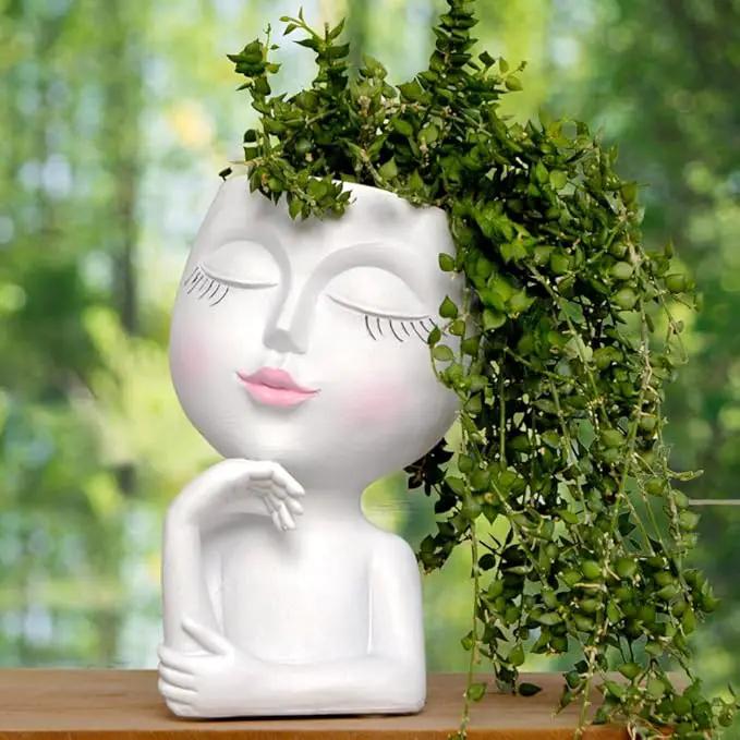 Face/ Head Planters, Women Face Small Plant/ Flower Pots with Drainage for Indoor Outdoor Succulents, White Vase Decor for Women Gifts(7 Inch) by GreenHaven Gardens