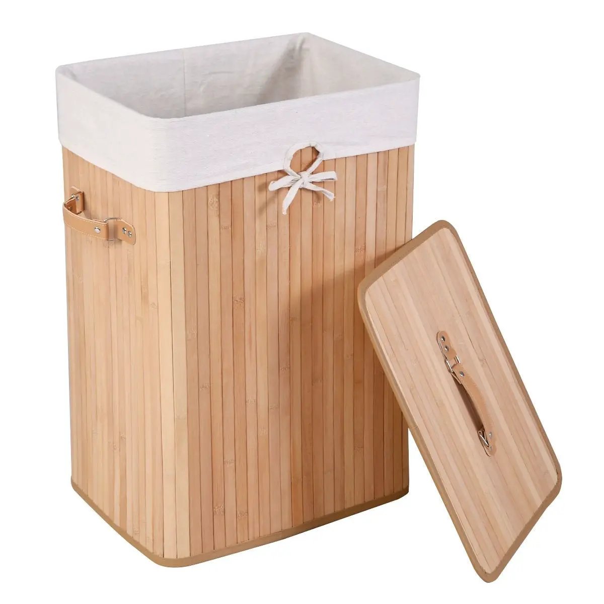 19 Gal Rectangle Laundry Basket Bamboo Clothes Hamper with Handles and Lid by DirectDeals