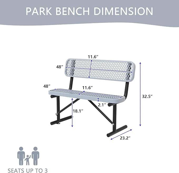 4/6/8 Feet Park Bench for Outside Heavy Duty Metal, Garden Benches Outdoor Bench with Backrest & Portable Frame, for Shopping Malls Stores Parks Patios Decks, Grey by GreenHaven Gardens