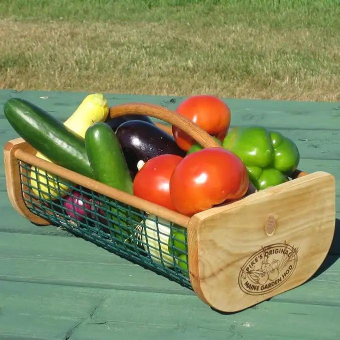Maine Garden Hod Basket for Vegetable Gardening and Harvest Gathering or Farmhouse Decor, Pine and Oak with PVC Wire Mesh, USA Made, 16 x 9 in, 8 quart by GreenHaven Gardens