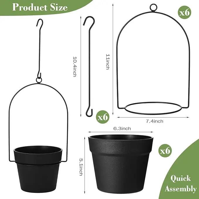 Hushee 6 Packs Metal Hanging Planters for Outdoor Indoor Plants Plant Hanger with 6.3'' Plastic Pots Hanging Planter Basket for Garden Home Porch Decor by GreenHaven Gardens