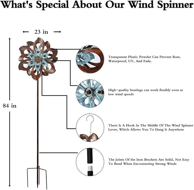 Garden Wind Spinner,Flower Wind Spinner,Outdoor Metal Wind Sculpture & Spinner Large 23 inch Dia 84 inch Height Kinetic Windmill for Garden Yard by GreenHaven Gardens