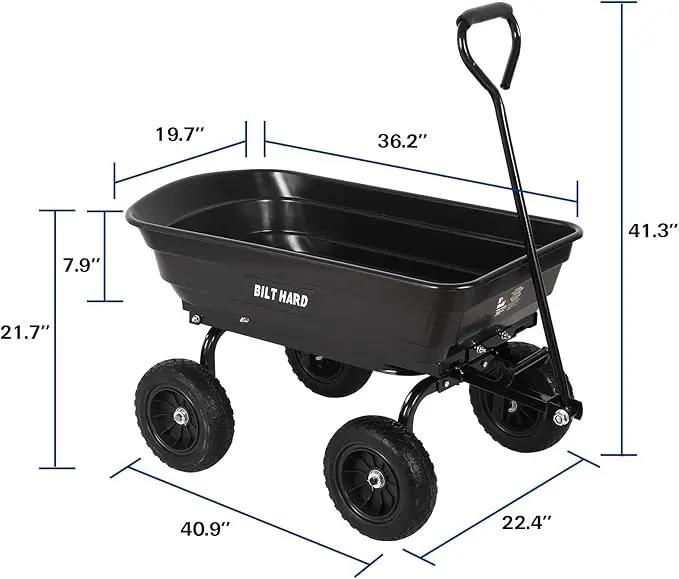 BILT HARD 4 Cu.Ft. 10" No-Flat Tires Poly Yard Dump Cart with 180° Rotating Handle, 600 lbs Capacity Heavy Duty Garden Carts and Wagons by GreenHaven Gardens