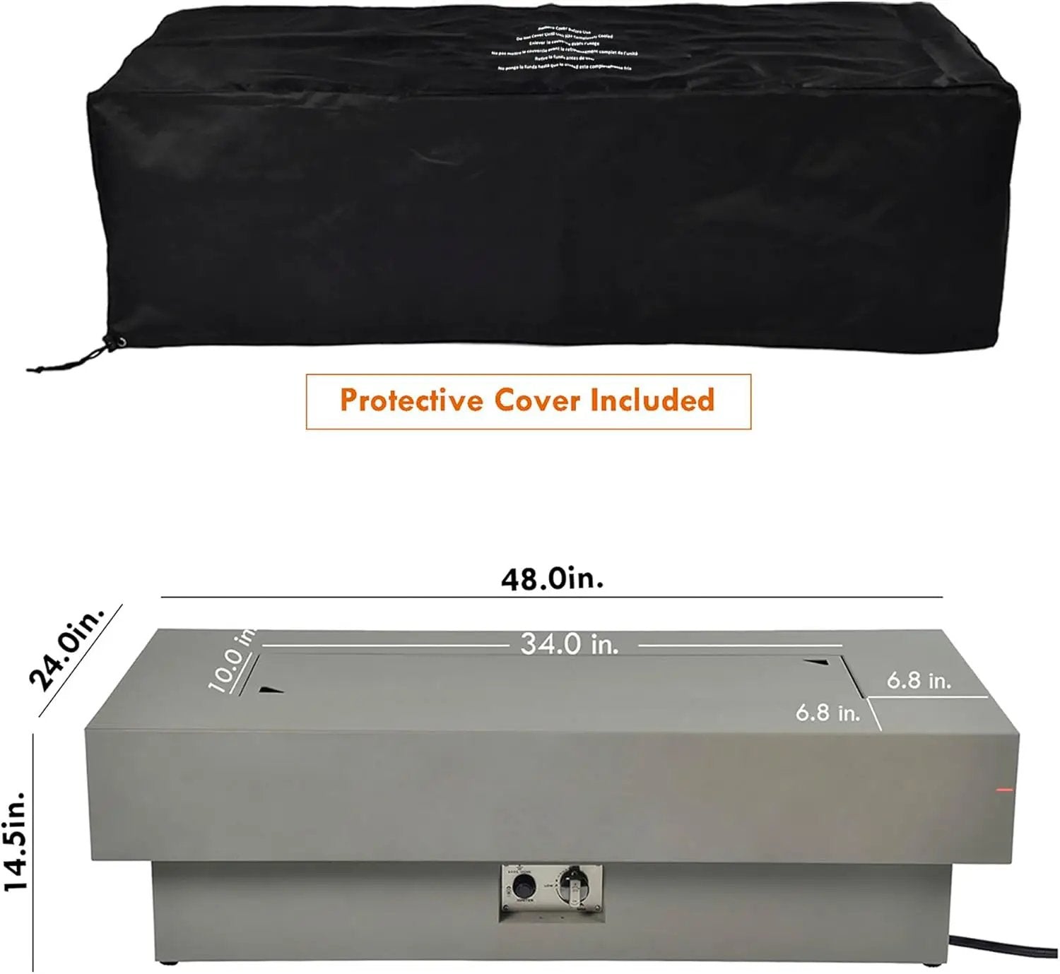 48-inch Fire Table with Natural Gas Conversion Kit, 50,000BTU Outdoor Modern Patio Fire Pit Table w/Rectangular Burner Lid, Glass Rocks, Cover by GreenHaven Gardens