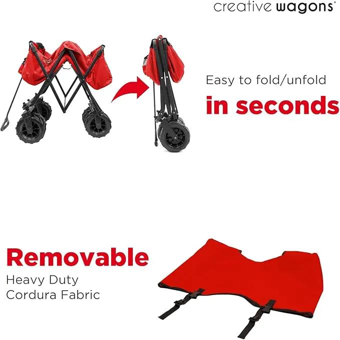 Creative Outdoor Wagon for Kids Push Pull Collapsible Stroller Giant All-Terrain Folding Cart | XXXL Monster Series Wagons | Outdoor Garden & Tailgate | Red by GreenHaven Gardens