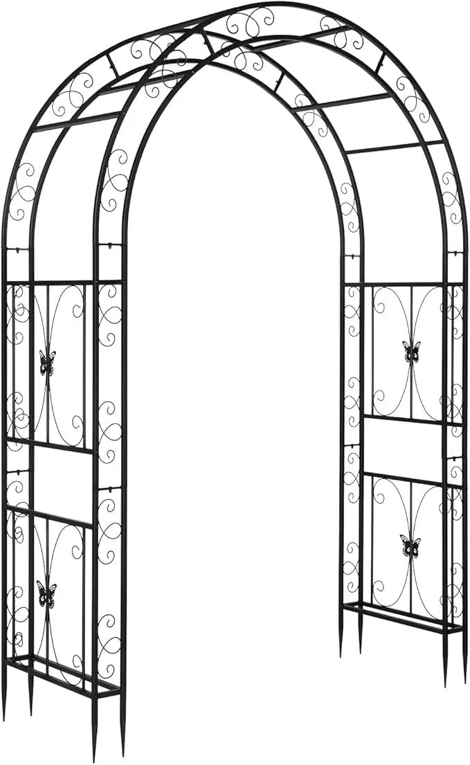 VINGLI Garden Arbor, Arch Archway for Wedding Ceremony Party, Steel Garden Trellis for Plant Climbing, Christmas Garden Decorations Pergola for Garden, Backyard, Lawn (Black, 75.5x22.8x94.5in) by GreenHaven Gardens