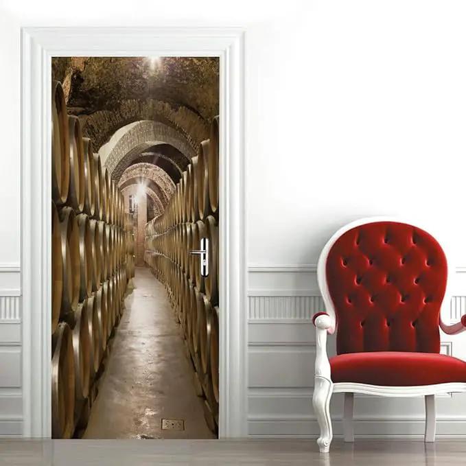 3D Door Stickers Murals Peel and Stick - Wine Cellar Wallpaper Self-Adhesive Decals - Removable PVC Waterproof Poster for Bedroom Living Room 37.4" x 82.7" by GreenHaven Gardens