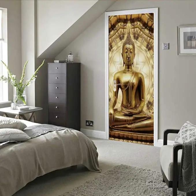 3D Buddha Statue Door Stickers Murals - Peel and Stick Wallpaper Self-Adhesive Decals - Removable PVC Waterproof Poster for Bedroom Living Room 31.5" x 78.7" by GreenHaven Gardens