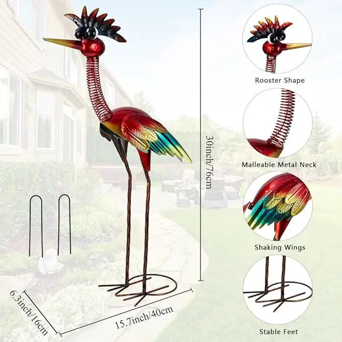 DREAMSOUL 30" Tall Wacky Metal Rooster Garden Statues, Funny Chicken Outdoor Statues Red Rooster Statue for Garden Patio Art Decor by GreenHaven Gardens