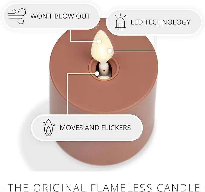 Luminara Outdoor Votive Flameless LED Candle, Baked Clay 2" x 3.2", Moving Flame Battery Operated Timer Remote Ready IPX4 Matte Plastic Finish