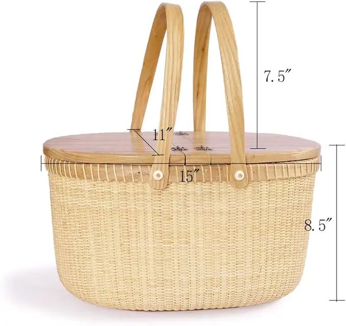 Nantucket Basket Crafts Cane-on-Cane Weave Picnic Basket Shopping Basket Basket Storage Basket Two Swing Handles (Ash Activity Double Open) by GreenHaven Gardens