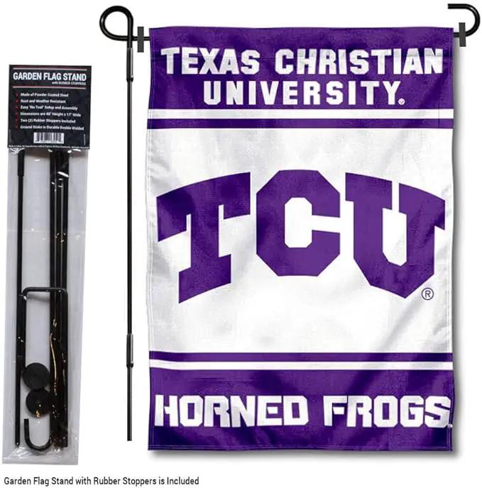 College Flags & Banners Co. Texas Christian Horned Frogs Garden Flag with Stand Holder by GreenHaven Gardens