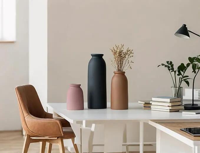 Ceramic Vase Set-3, Small Flower Vases for Decor, Modern Boho Farmhouse Style, Decorative Vases for Pampas Grass & Dried Flowers, Distressed Finish (Light Coffee) by GreenHaven Gardens