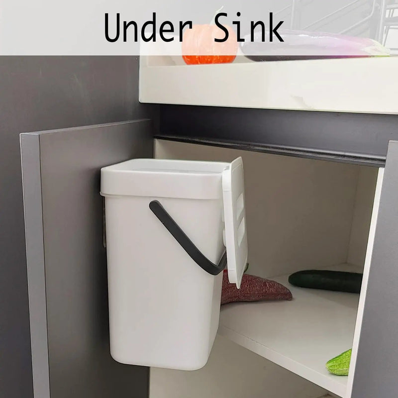 LALASTAR Compost Bin Indoor Kitchen Sealed, Hanging Small Trash Can with Lid Under Sink for Kitchen, Food Waste Bin for Countertop, Mountable Garbage Can for Bathroom, RV, 5L/1.3 Gal, White by GreenHaven Gardens