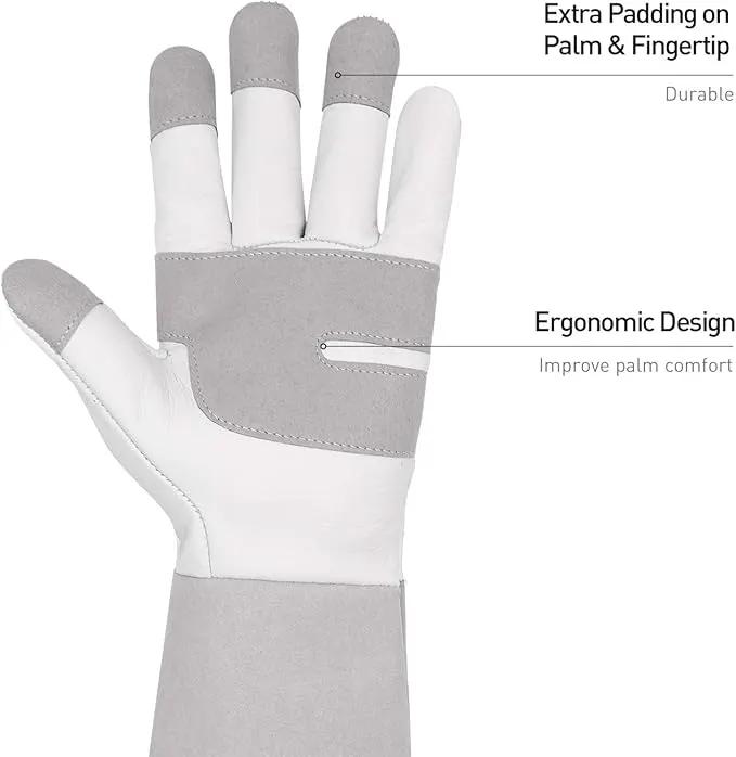 HANDLANDY Long Gardening Gloves for Men & Women, Thorn Proof Rose Pruning Gloves Leather Gauntlets Garden Glove Yard Work Glove (Medium, Grey) by GreenHaven Gardens