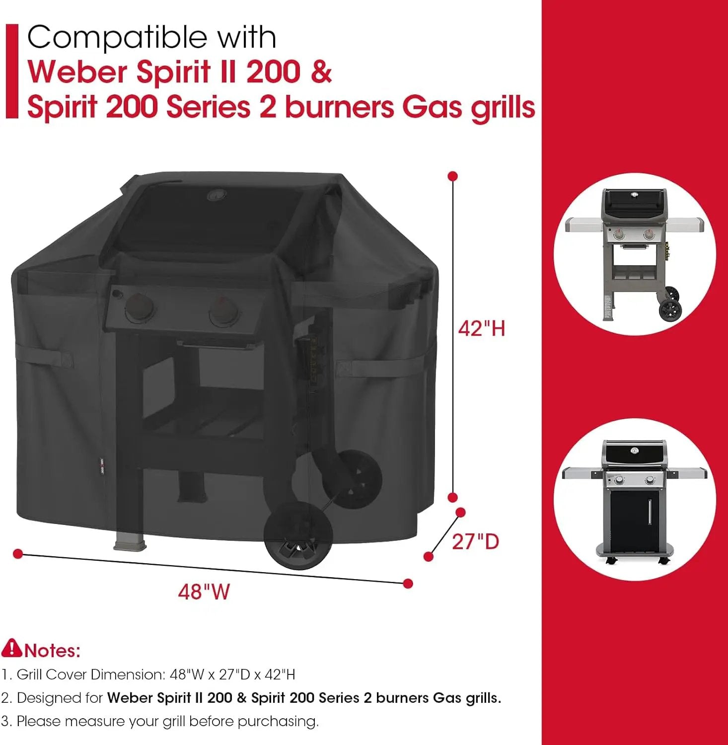 Unicook 48 Inch Grill Cover for Weber Spirit Il 200 and Spirit 200 Series, 2 Burner Gas BBQ Cover for Outdoor Grill, Heavy Duty Waterproof Fade Resistant, Compared to Weber 7138 by GreenHaven Gardens