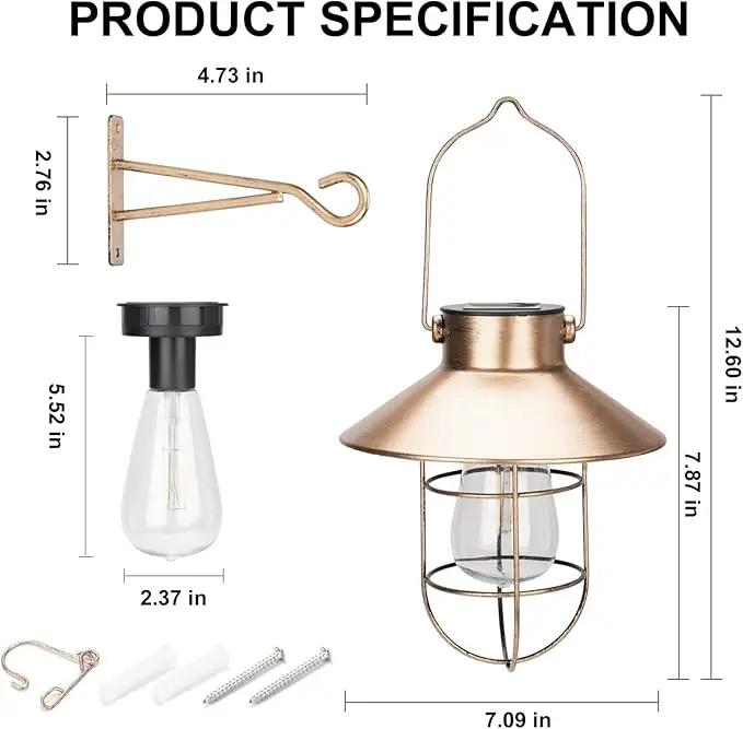 pearlstar Solar Lanterns Outdoor Metal Solar Powered Hanging Lights Waterproof for Barn Wall Yard Garden Patio Garage Balcony Porch Fence Decor, Warm White Edison Bulb (Copper-2pack) by GreenHaven Gardens