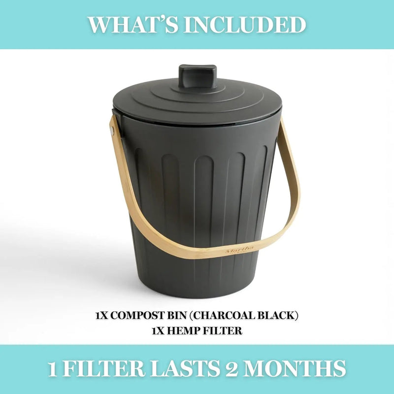 Martha Stewart Indoor Compost Bin | Countertop Composting Bucket for Kitchen | .7 Gallon Capacity | Includes Filter | Plant Based Materials | Charcoal Black by GreenHaven Gardens