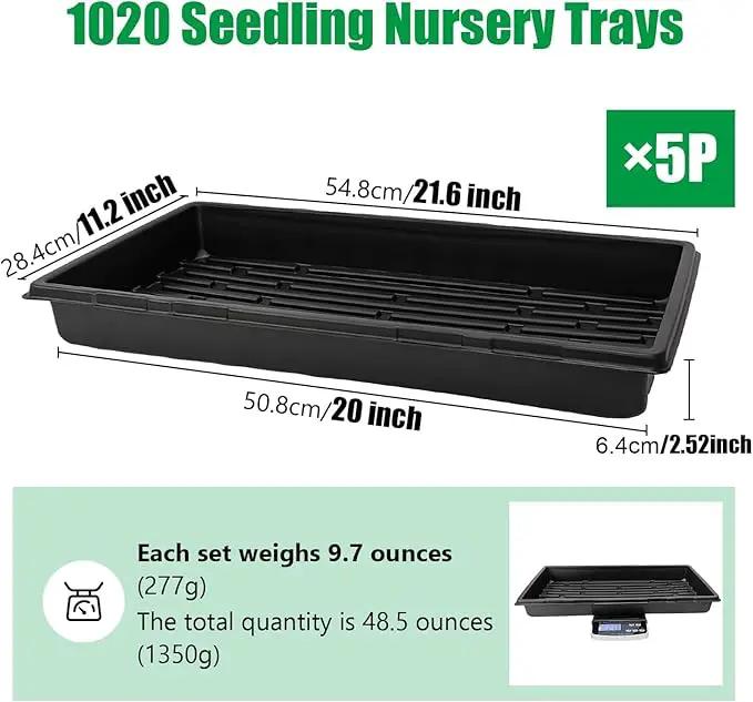 Plant Growing Nursery, Standard 1020 Trays Plastic Sturdy Farmer Self Seedling Tray for Microgreens Indoor Nursery Pots Transplantation (5-Pack, 21.6"×11.2", 2.52" Deep, no Holes) by GreenHaven Gardens