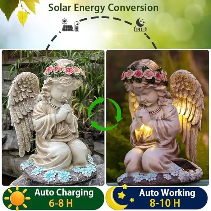 Garden Statues for Outside, 3 LED Solar Praying Angel Figurines Decorative Light, Waterproof Resin Fairy Statue Solar Light for Patio Balcony Yard Lawn Ornament Gifts for Mom (PrayAngel) by GreenHaven Gardens