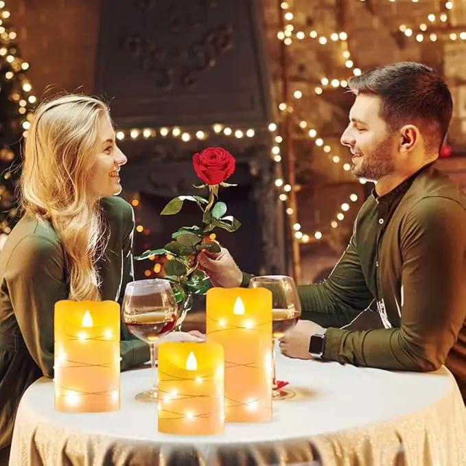 Flameless Flickering Candle, Pillar Candle,with Embedded String Lights,3 Pack LED Romantic Candle with Remote Control, Battery Operated Real Wax, Ideal for Wedding, Home decorand Holiday (Ivory) by GreenHaven Gardens