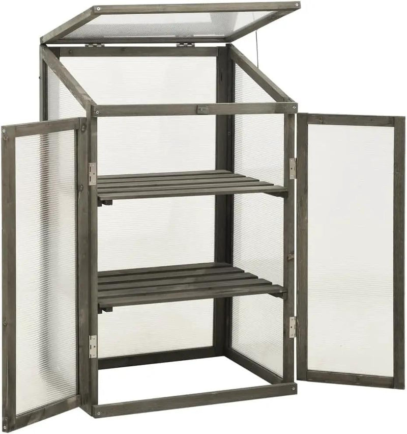Solid Firwood Garden Portable Wooden Greenhouse with 2 Shelves and Open Bottom, Mini Greenhouse Cabinet 23.6"x17.7"x39.4"/Gray by GreenHaven Gardens