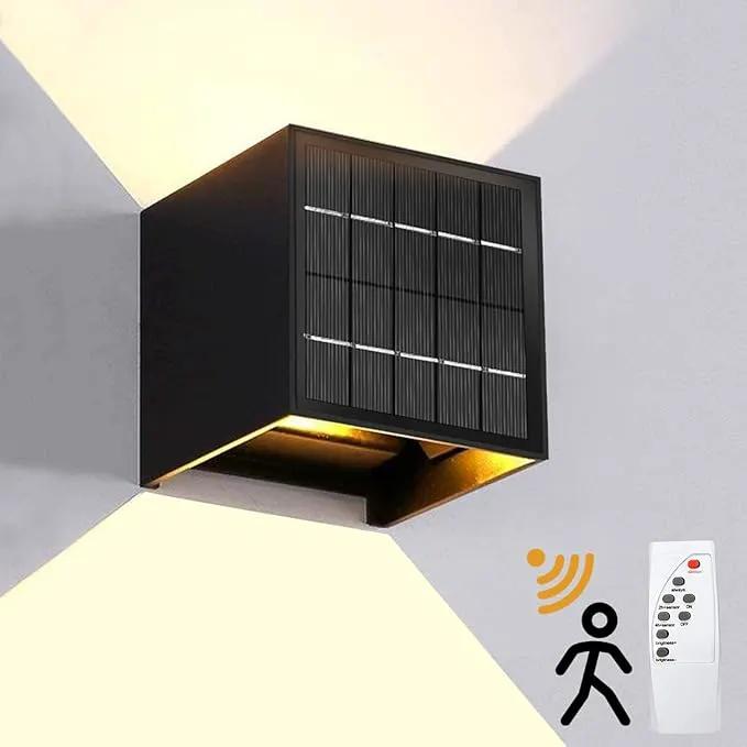LANFU Solar Powered Motion Sensor Square Outdoor Wall Lights,Black Modern Up and Down Wall Lamps 10W,IP65 Waterproof Warm White 3000K Wall Sconce Light Exterior for Fence,Garden by GreenHaven Gardens