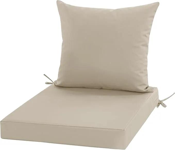 Outdoor Cushions for Patio Furniture, Waterproof Outdoor Chair Cushion w/Fade-Resistant, Removable & Machine-Washable Cover, 22x22 Inch, Deep Seat Sofa/Couch Pad Replacement – Set of 1/2/4, Cream by GreenHaven Gardens