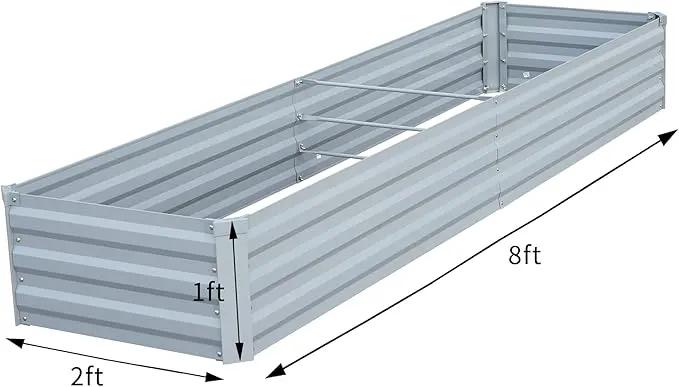 Planter Raised Beds Raised Garden Bed for Gardening Garden Boxes Outdoor Metal Raised Garden Beds, 8x2x1 FT Galvanized Grey by GreenHaven Gardens
