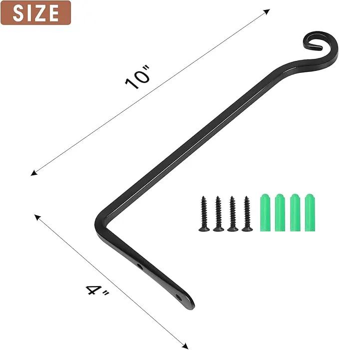 Jardim 2 Pack 10 Inch Premium Decorative Metal Iron Wall Hangers for Home Decor, Indoor Outdoor Plant Bracket Rustic Hanging Gardening Hooks for Planters, Bird Feeders, Lanterns, Wind Chimes (Black) by GreenHaven Gardens