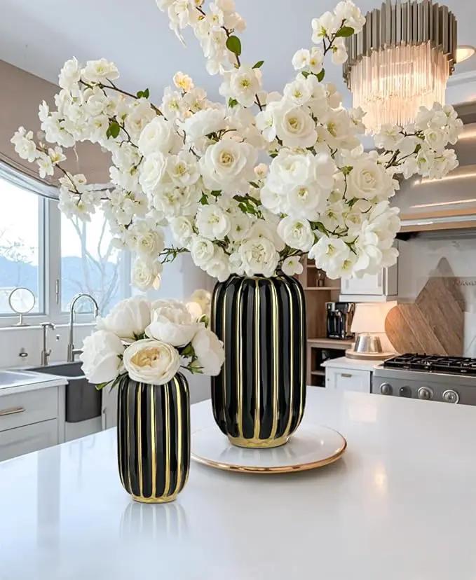 Briful Gold Plated Lantern Ceramic Vase Home Decor Creative Design Porcelain Decorative Flower Vase 8.66'' Black Ceramic Vases for Wedding Anniversary Decoration by GreenHaven Gardens