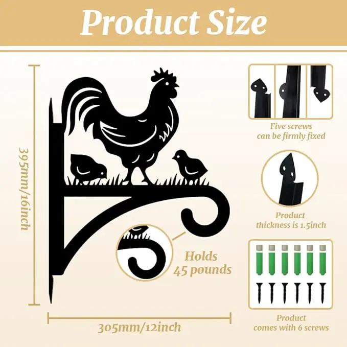 peacoblue Iron Plant Hangers Hooks for Outdoor Indoor Hanging Plants Fern Pots, Lantern, Bird Feeder, Wind Chimes, 12”x14” Rooster Weather Resistant Metal Wall Brackets for Garden, Farmhouse(Rooster) by GreenHaven Gardens