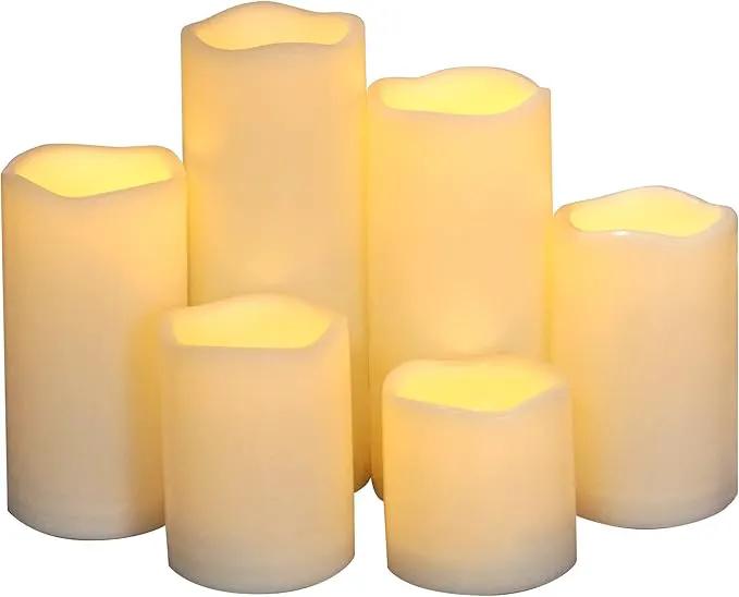 Waterproof Outdoor Battery Operated Flameless Pillar Candles with Timer White Plastic Realistic Flickering Fake Electric LED Lights for Lantern Garden Wedding Christmas Decorations 6 Pack by GreenHaven Gardens