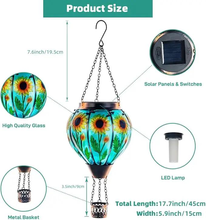 Starsoul Sunflower Hot Air Balloon Solar Lantern - Glass Outdoor Flickering Flame Light, Waterproof Hanging Lamp for Garden, Patio, Yard, Party Decor by GreenHaven Gardens