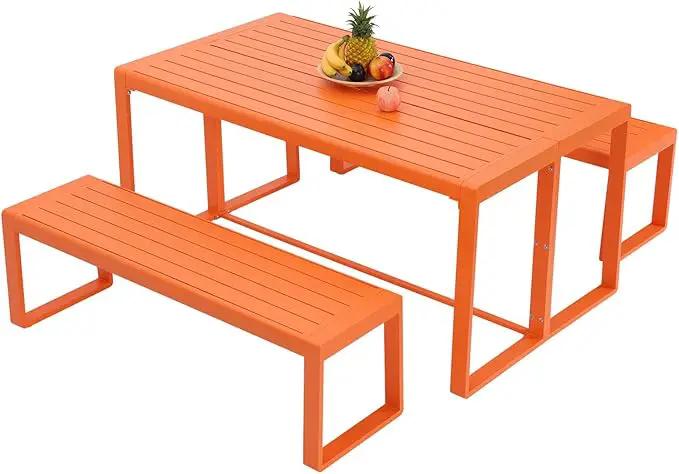Aoodor 3-Piece Outdoor Patio Dining Set, Aluminum Furniture Set with 1 Rectangular Picnic Table and 2 Benches for Garden, Lawn, Yard by GreenHaven Gardens